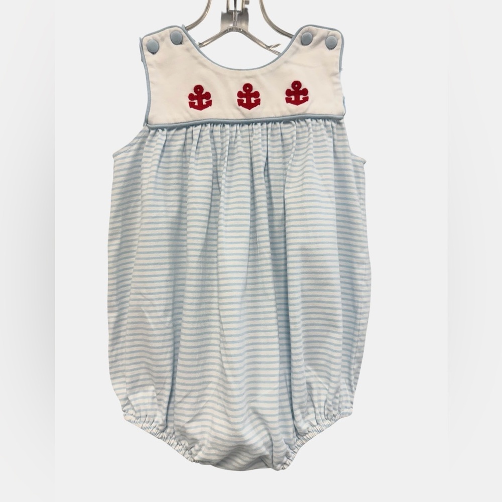 Shrimp & Grits Nautical Baby Romper with Anchor Design 3T
